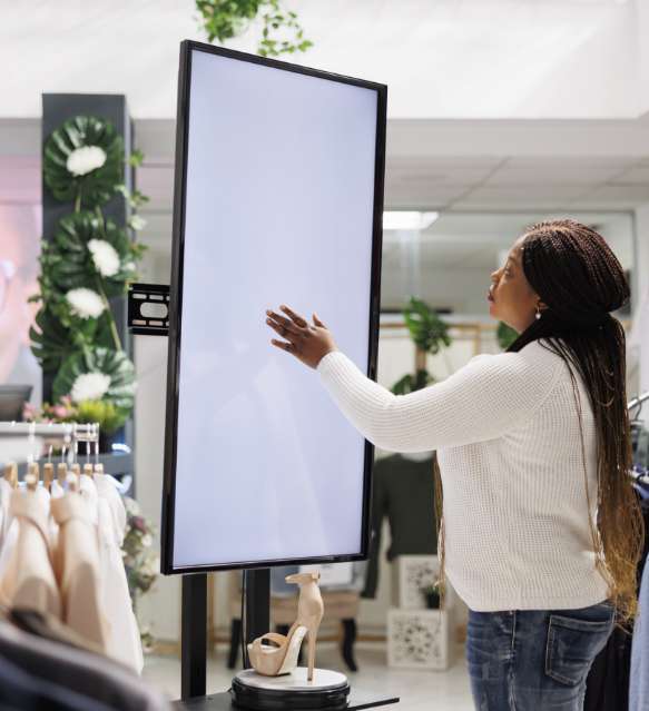 Hochformatiges Digital-Signage-Display im Ladengeschäft